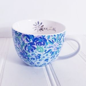 Lilly Pulitzer Blue Floral Ceramic Tea Cup Mug Coastal Preppy Chic